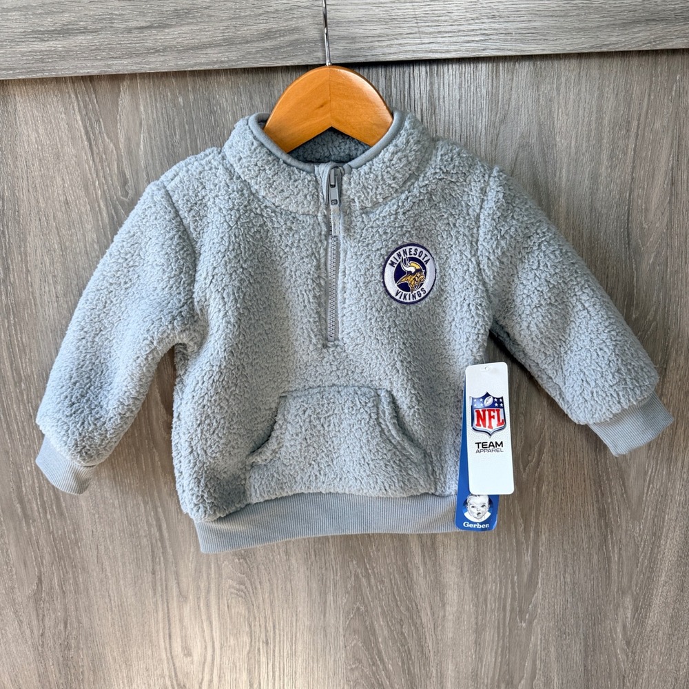 Gerber NFL Minnesota Vikings Pullover Size 18m Gray Sherpa Fleece Jacket NWT